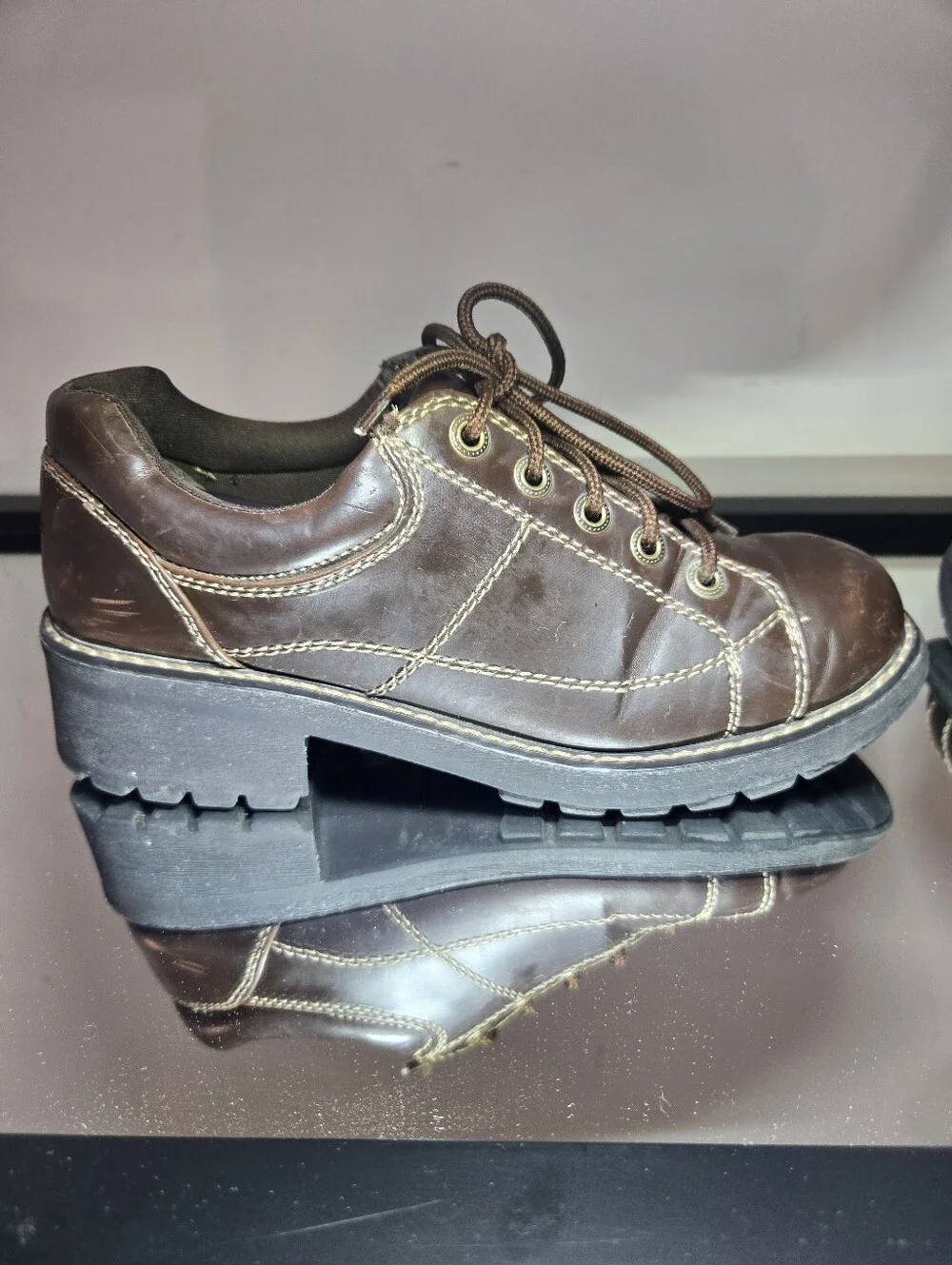 Airwalk 90s Chunky Platform Oxford Ankle Boots Women's 8.5 Brown Y2k